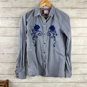 Retta WW Snap Button Shirt Womens Medium Blue‎ Floral Embroidered Western Rodeo